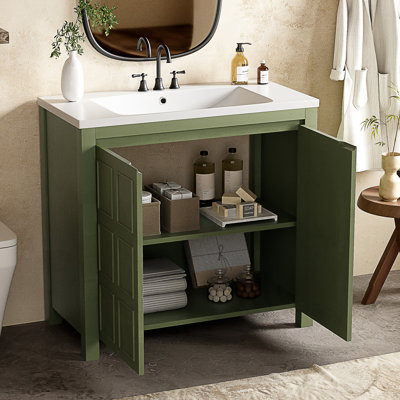 Meuble-lavabo de salle de bain avec lavabo, armoire de rangement de salle de bain avec cadre en bois, armoire d'appoint
