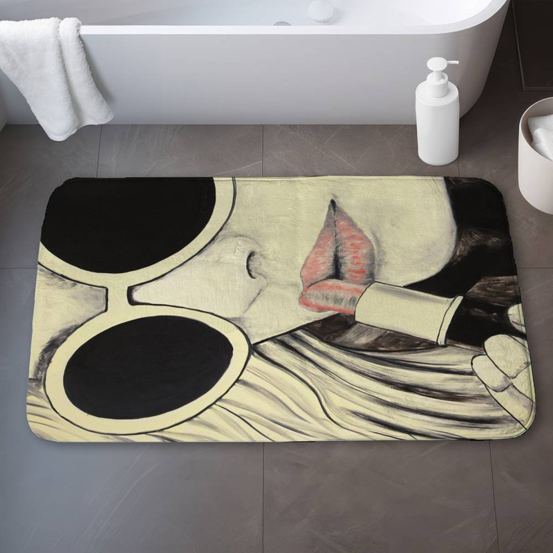 Pink lips Bath Mat with Non-Slip Backing - Quick Dry Memory Foam Bathroom Rug - Absorbent - Modern Plush Spa-Style - Machine Washable