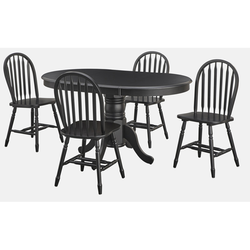 Kaneshiro Solid Wood Top Pedestal Dining Set, 5 Pieces: Table, 4 Chairs, Black