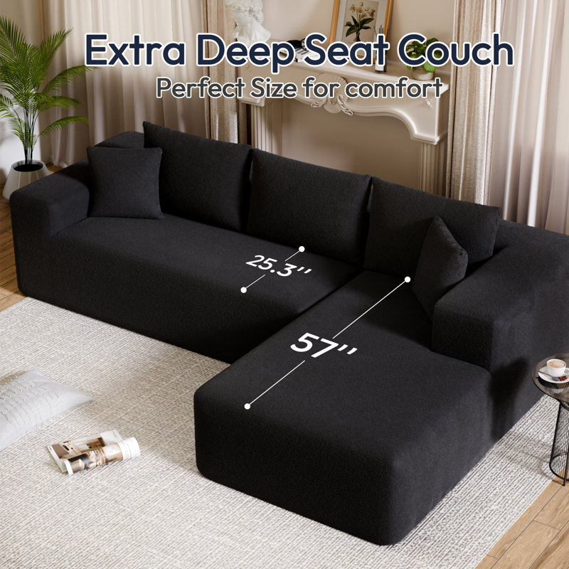 Compressed Chenille Chaise Skeletonless Sofa - No Assembly, High-Density Sponge, Space-Saving Design for Apartments & Living Rooms