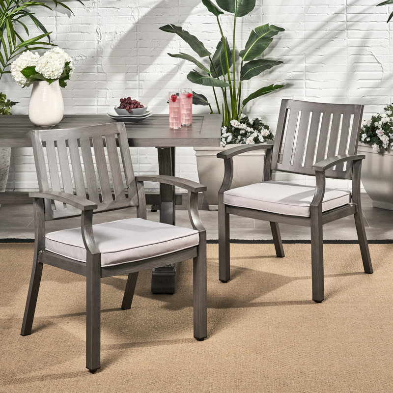 Modern Outdoor Dining Chairs In Aluminum With Dark Gray And Silver Water - Cushions, Lightweight, 25.11 Wide, Assembly Included, Stable Structure, Rust , Sleek Design, Frame, Required,