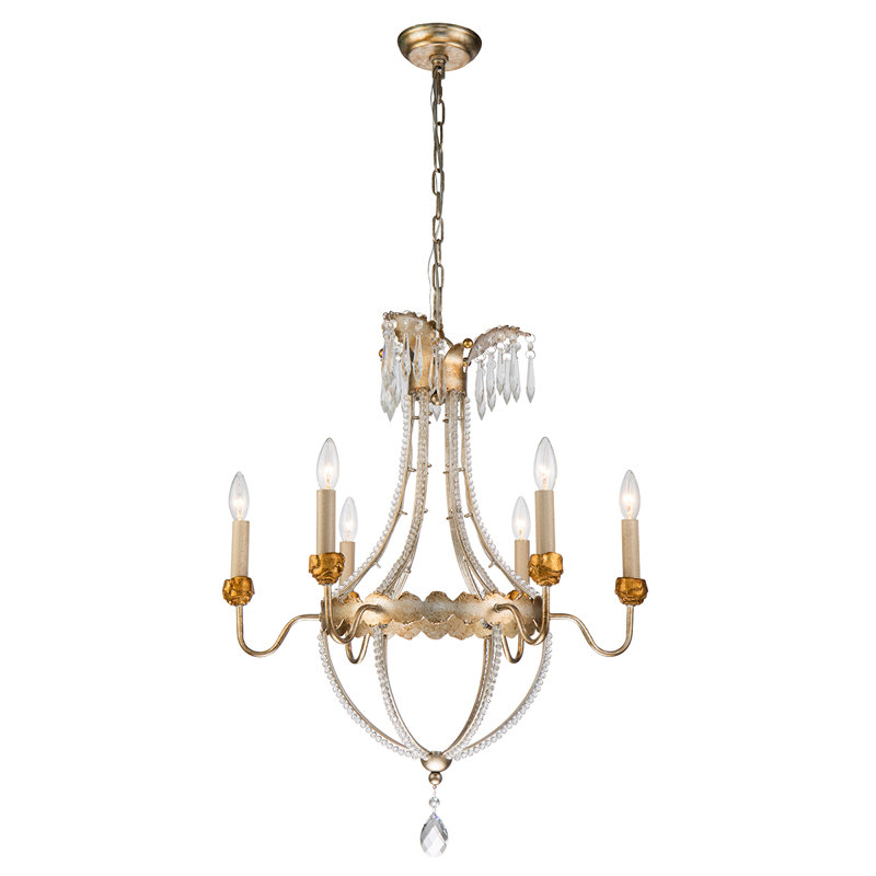 6 Light Empire Gold And Silver Chandelier