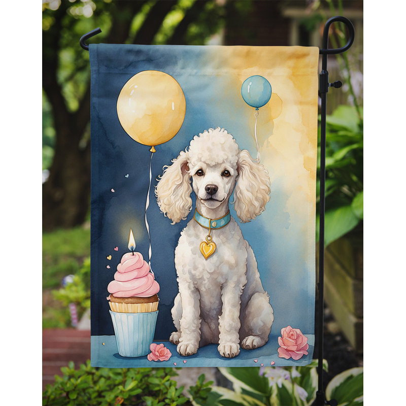Drapeau de jardin «Happy Birthday», Caniche blanc