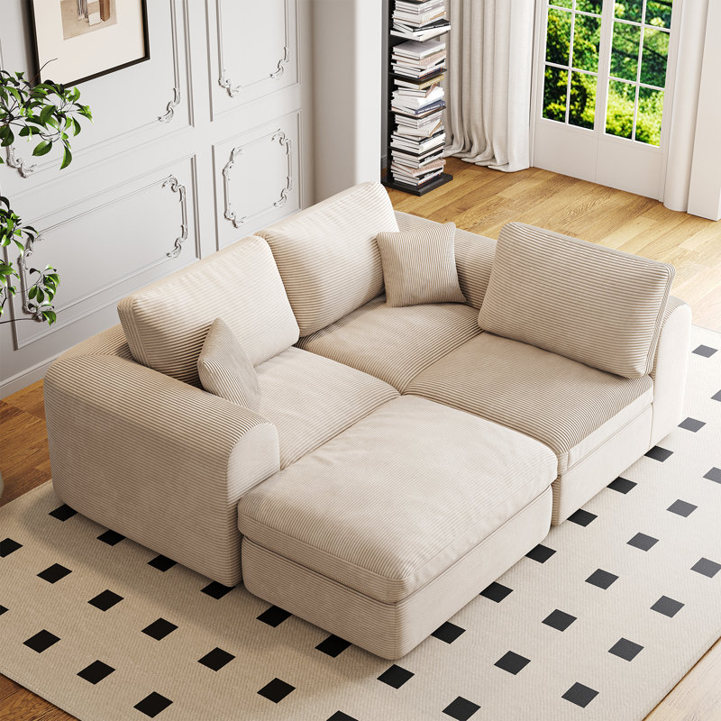 Coussin décoratif réversible en velours côtelé à rayures douces, mélange de coton