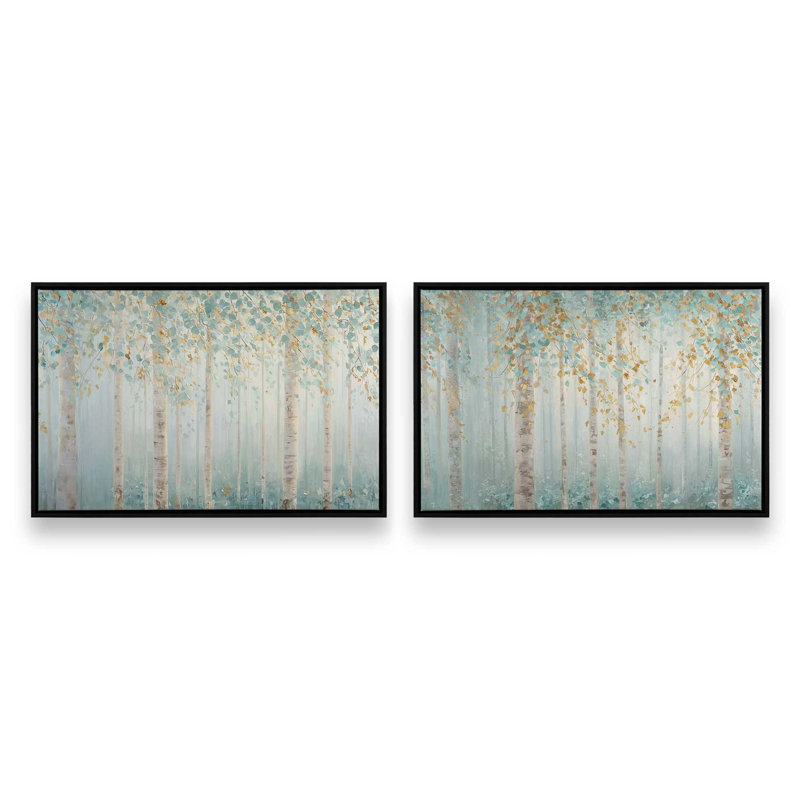 Ensemble de 2 impressions Golden Birch Serenity, 12 po x 18 po, Cadre flottant noir satiné