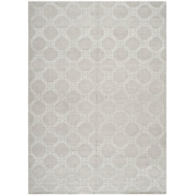 Tibetan Geometric Hand-Knotted Silver Area Rug
