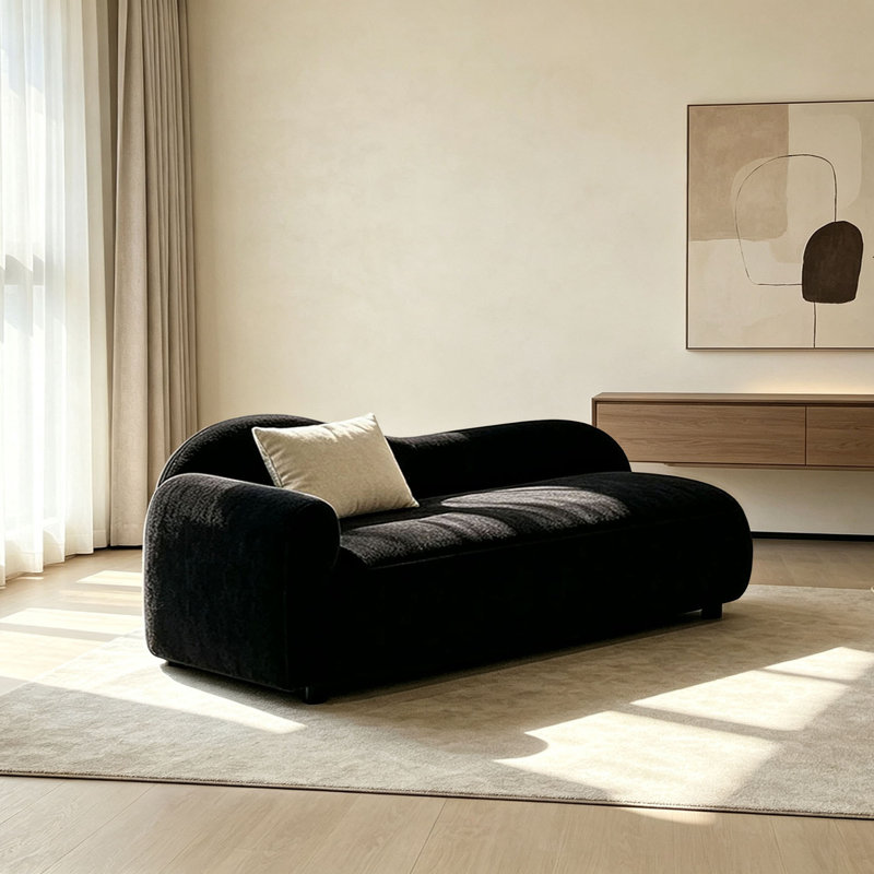 Chaise longue minimaliste en tissu noir, Orienté vers la gauche
