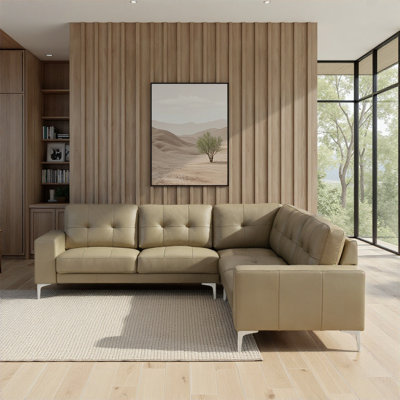 Norborne Canapé modulaire moderne en cuir kaki avec dossier capitonné et accoudoirs