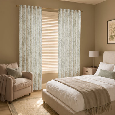 Linen Blackout Peony Flower Printed Rod Pocket Curtain Pair