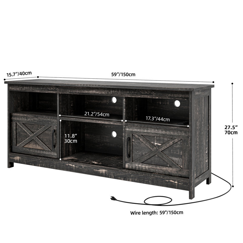  Meuble télé Farmhouse pour téléviseur de 65 pouces, centre de divertissement à lumière DEL avec armoires de rangement, tablettes ouvertes, bande lumineuse 24 couleurs