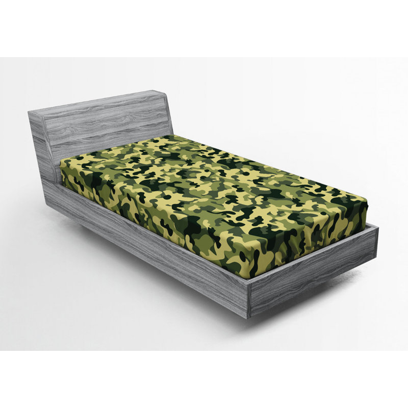 Microfiber Camouflage Fitted Sheet, Twin XL Fitted Sheet, Brown/Green Camouflage 3