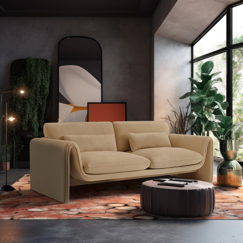 Sloan 86" Velvet Rolled Sofa, Camel Velvet