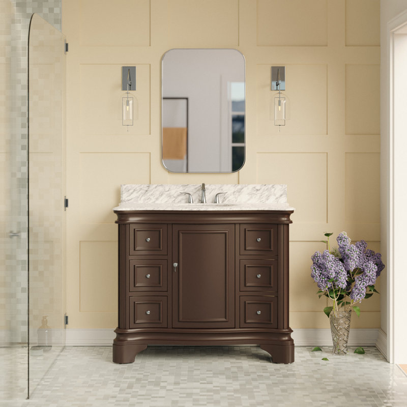 Twain 42" Single Bathroom Vanity Set with Chocolate Cabinet and Carrara Marble Countertop, Chocolate