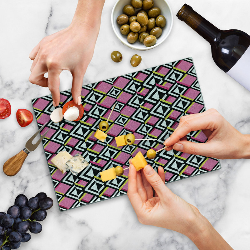 Ambesonne Geometric Tempered Glass Cutting Board Opposing Concept Multicolor