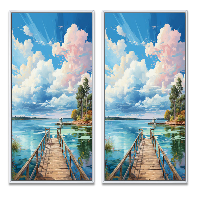 «Pier And Dock Seaside», 2 pièces, Cadre blanc, H 32 po x l 32 po