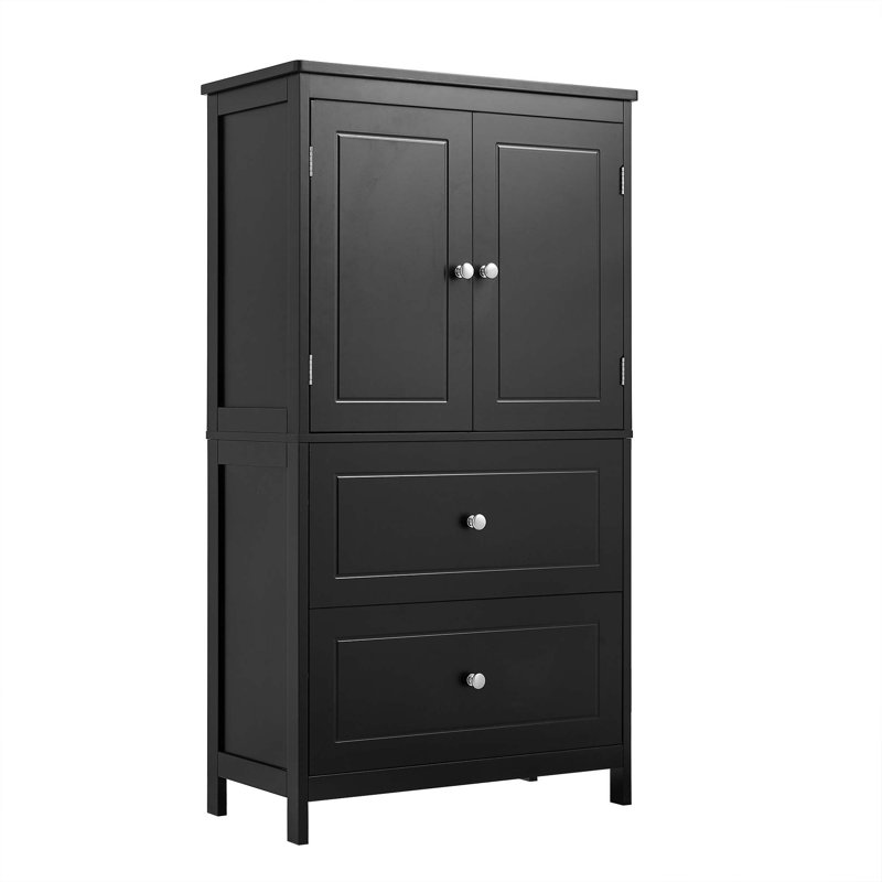 Armoire de rangement pour salle de bain, armoire avec deux portes et tiroirs, tablette réglable, panneau de fibres à densité moyenne