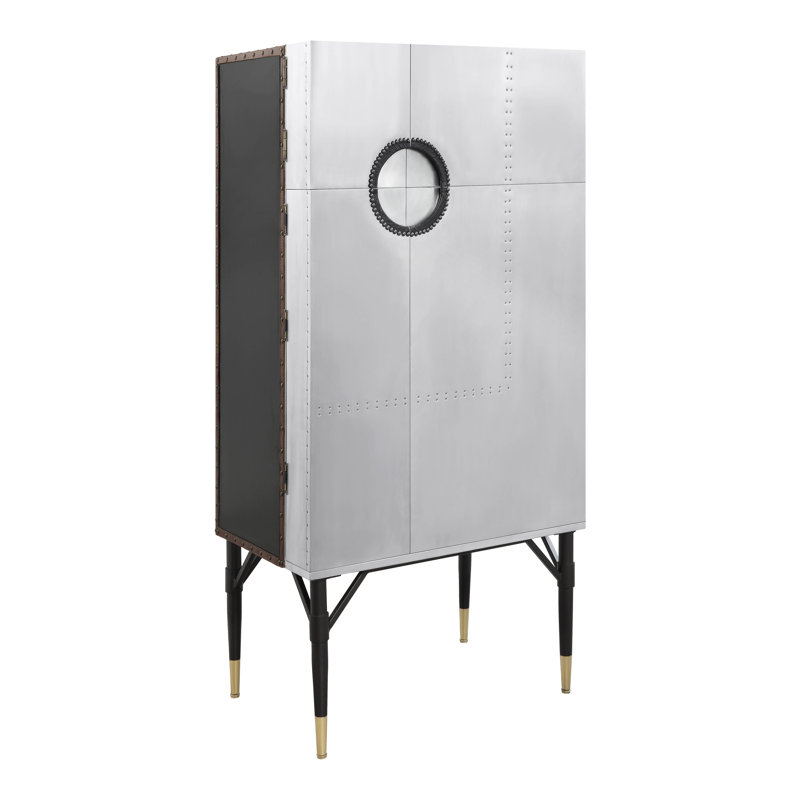 Lampsona 2-Drawer Bar Cabinet in Aluminum