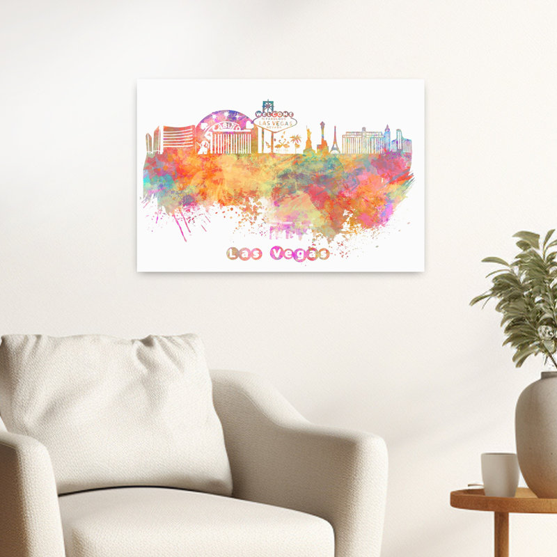 Colorful Las Vegas Skyline Abstract Colorful Vibrant Architecture City Wall Art Print 1 Piece Wrapped Canvas Wall Art