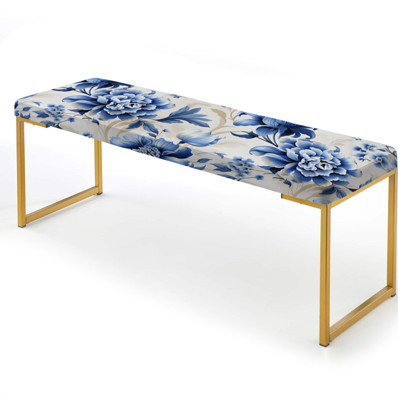 Banc bleu rembourré à motif floral Cobalt Blue Royal Flourish