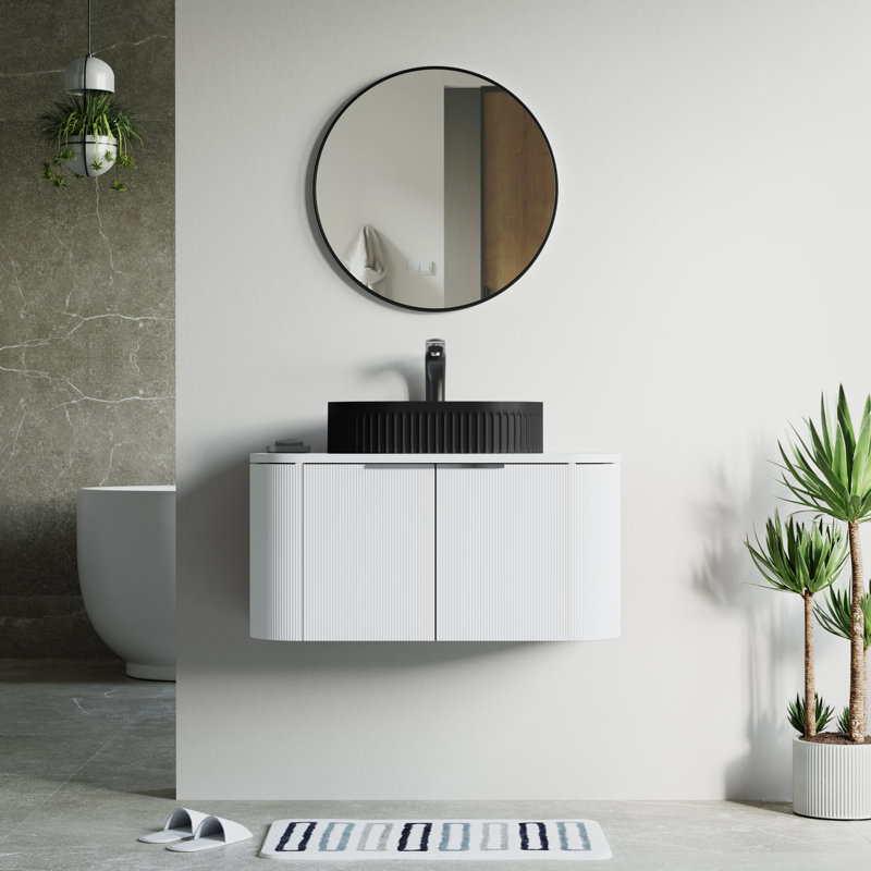 34" Single Vanity Set In Base With Sink, Black, White
