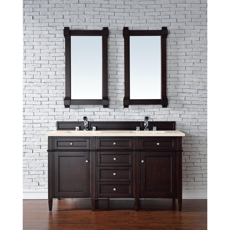 Brittany 60'' W Double Vanity, Burnished Mahogany, Eternal Jasmine Pearl, 8" Widespread
