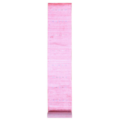 Tapis de couloir XL 2 pi 6 po x 17 pi 10 po rose, en laine tissée à la main et en soie Gabbeh