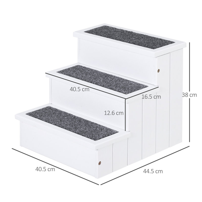 Byrne 3 Step Wooden Dog Steps Pet Stairs Cat Ladder for Bed with Storage White