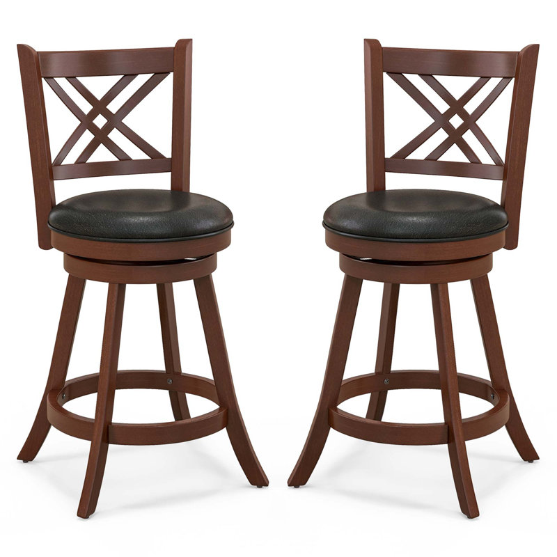 Demetriana Swivel Upholstered Counter Stool with Solid Wood Frame, Espresso/Black