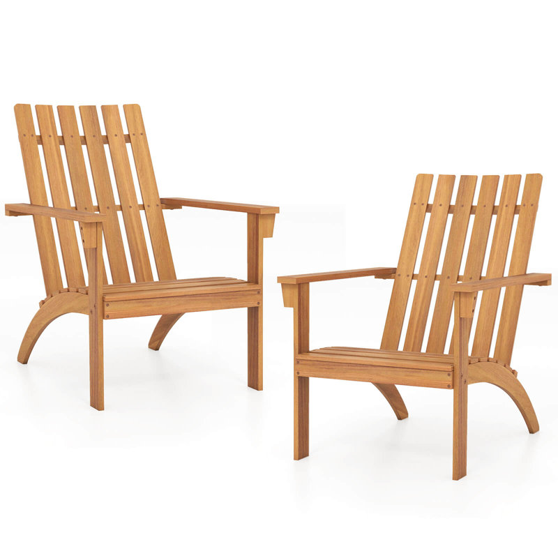2 PCS Patio Adirondack Chair with Inclined Seat High Backrest for Porch Backyard