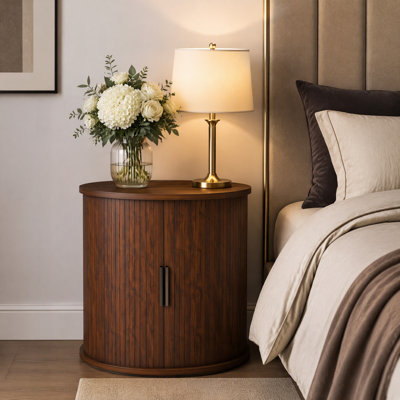 Mid-Century Cylinder Nightstand with Charging Station