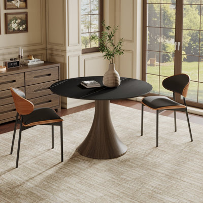 2-Person Dining Table Set With 39''/43'' Round Table & 2 Leather Upholstered Side Dining Chairs