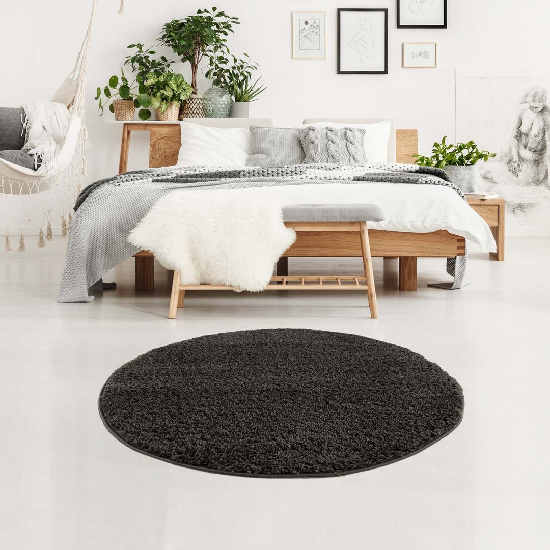 Teppich Wohnzimmer Kettfäden Uni Schwarz Shaggyteppich Langflor Schlafzimmerteppich Flauschig Weich Moderne Ramillies