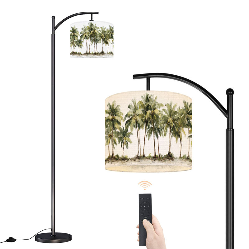 Lampe sur pied à arc avec abat-jour ajustable Tropical Beach House Vintage rustique Boho Palm Tree Coconut Lampe sur pied tropicale