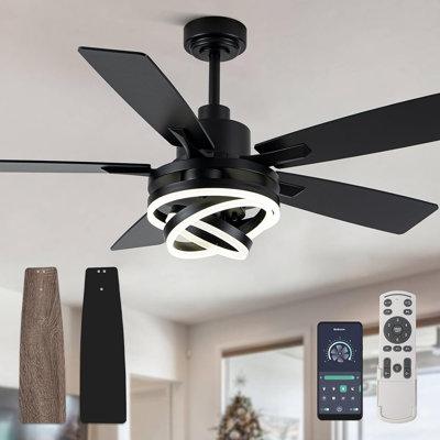 Ventilateur de plafond 52 po noir avec lustre 52 po