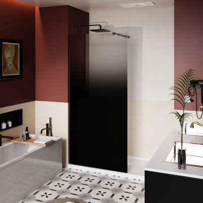 34 In W X 72 H Fixed Shower Door, Black Gradient Tempered Glass, Stainless Steel Rod, Easy Installation, , Stain - , Lightweight Aluminum Support, Visual Effect, Reversible Left Right Layout 31.5"