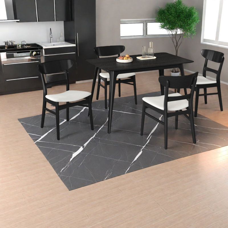 Ensemble de table de salle à manger moderne 5 pièces, structure en bois d'hévéa, noir et beige clair