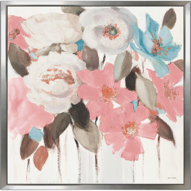 «Spring Promise of Giverny I», reproduction de peinture acrylique, H 39,5 po x l 39,5 po x P 2 po, Cadre flottant argent