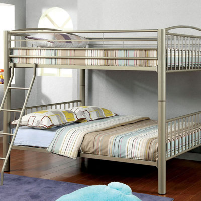 Contemporary Style Metal Structure Bunk Bed Movable Ladder Rails Convert Into Two Beds Metallic Gold