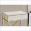 Table basse beige aspect marbre avec structure en métal doré, plateau spacieux et tiroir de rangement pour le salon-296263646
