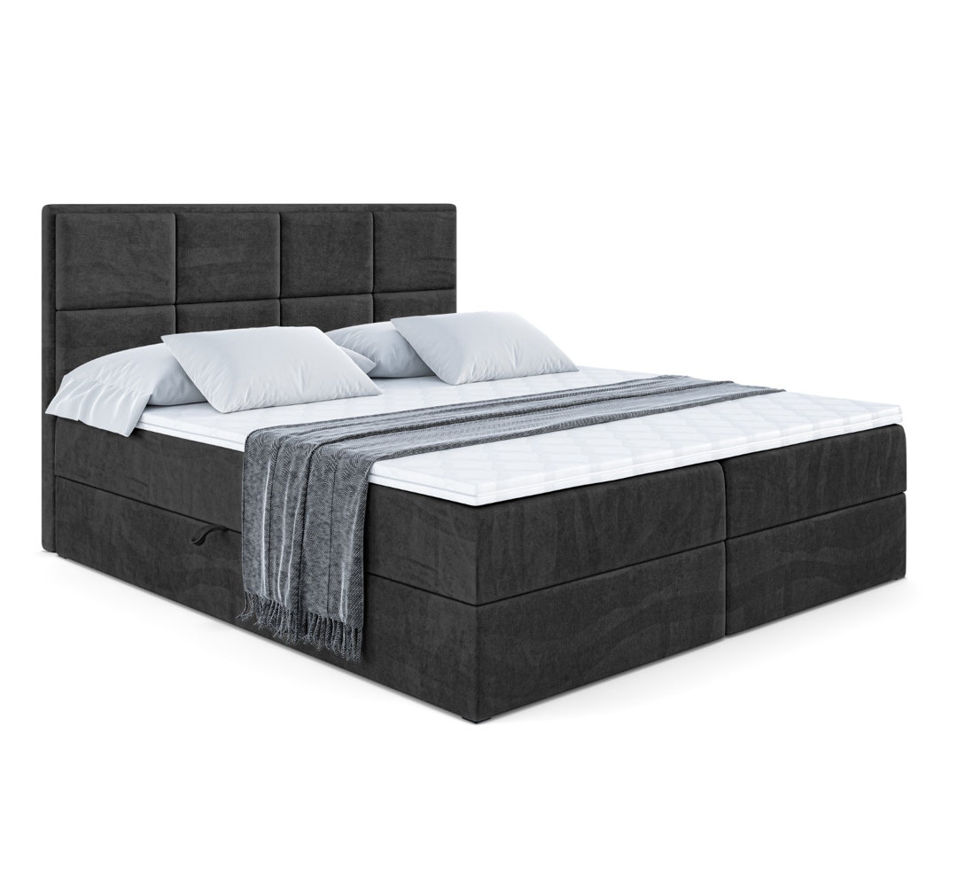 Boxspringbett mit H3 Bonell-Federkernmatratze, Topper und Bettkasten