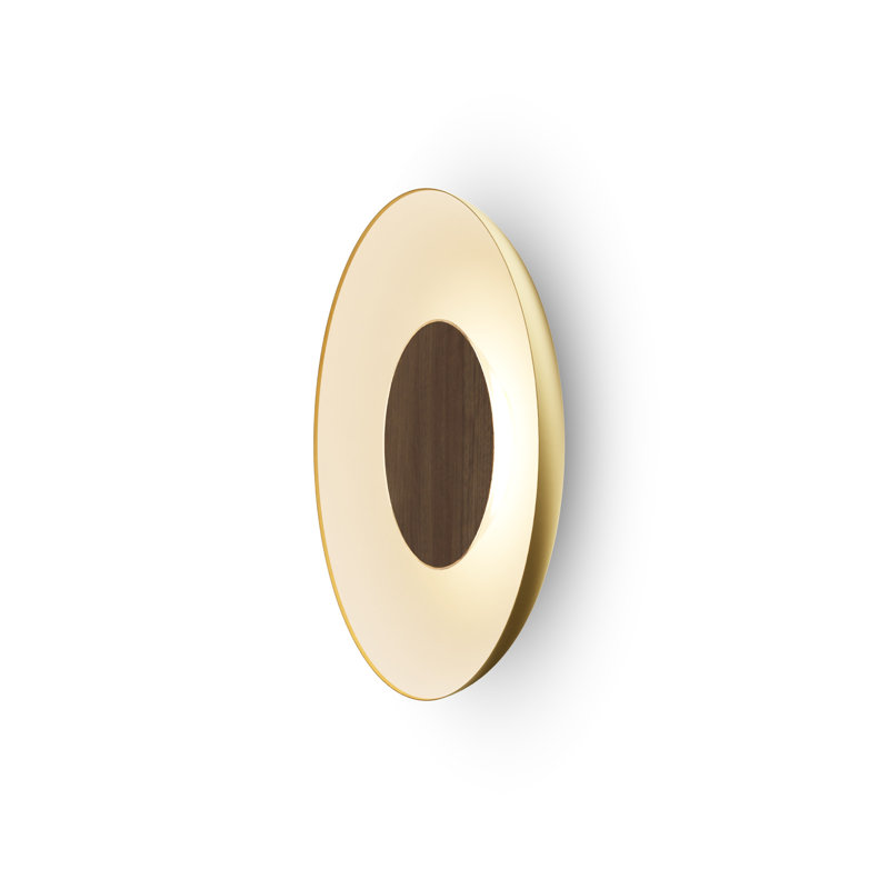 Ramen LED Flush Mounted Sconce, 3.5" H x 24" W x 24" D, Oiled Walnut/Gold/Matte White
