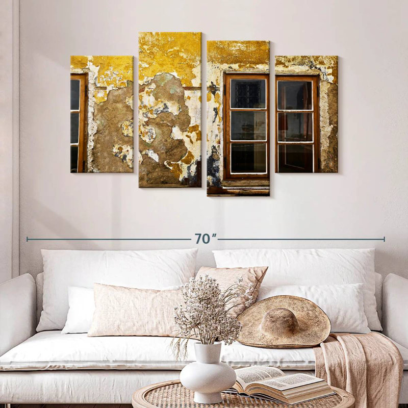 Lilie fenêtre jaune mur craquelé, H 32 po x l 52 po
