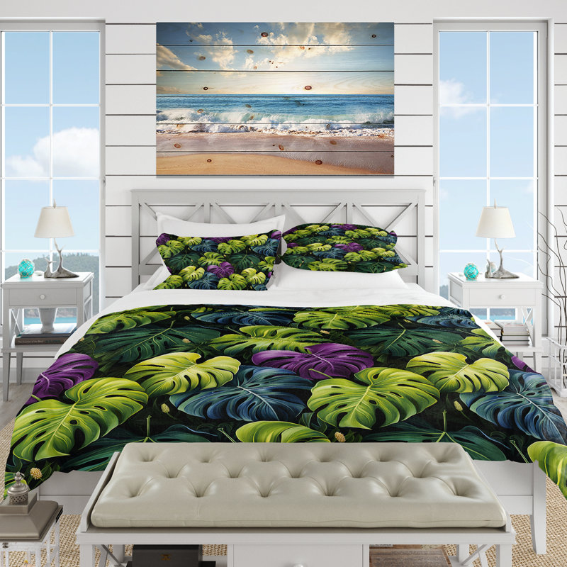 Ensemble de housse de couette Monstera Enchantment, Housse de couette simple + 1 taie décorative stan