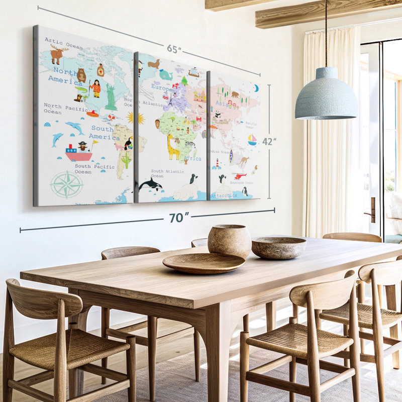 " World Map Continents ", 42" H x 65" W x 1.25" D