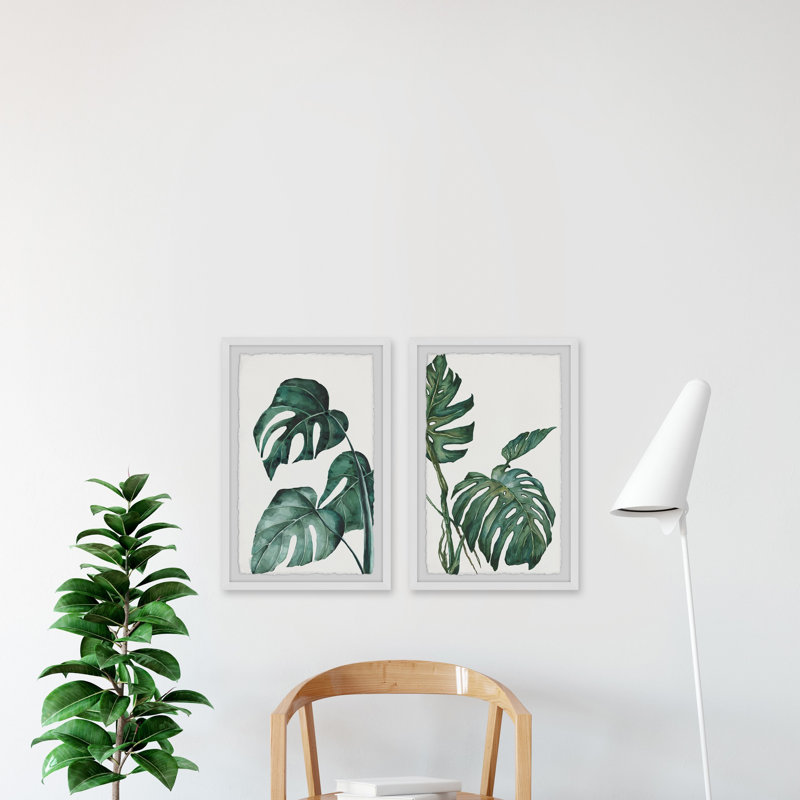 Large Green and White Botanical Giclee Print Diptych