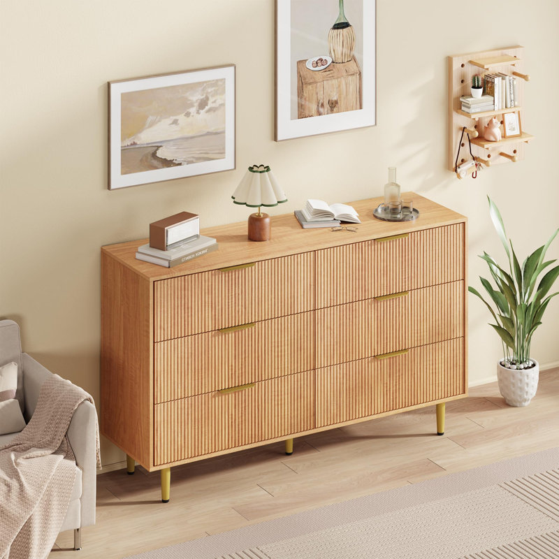 Fluted Dresser for Bedroom with 3 Drawer,Wooden Chest of Drawer with Metal Handle,Dresser for Living Room,Hallway, Brown