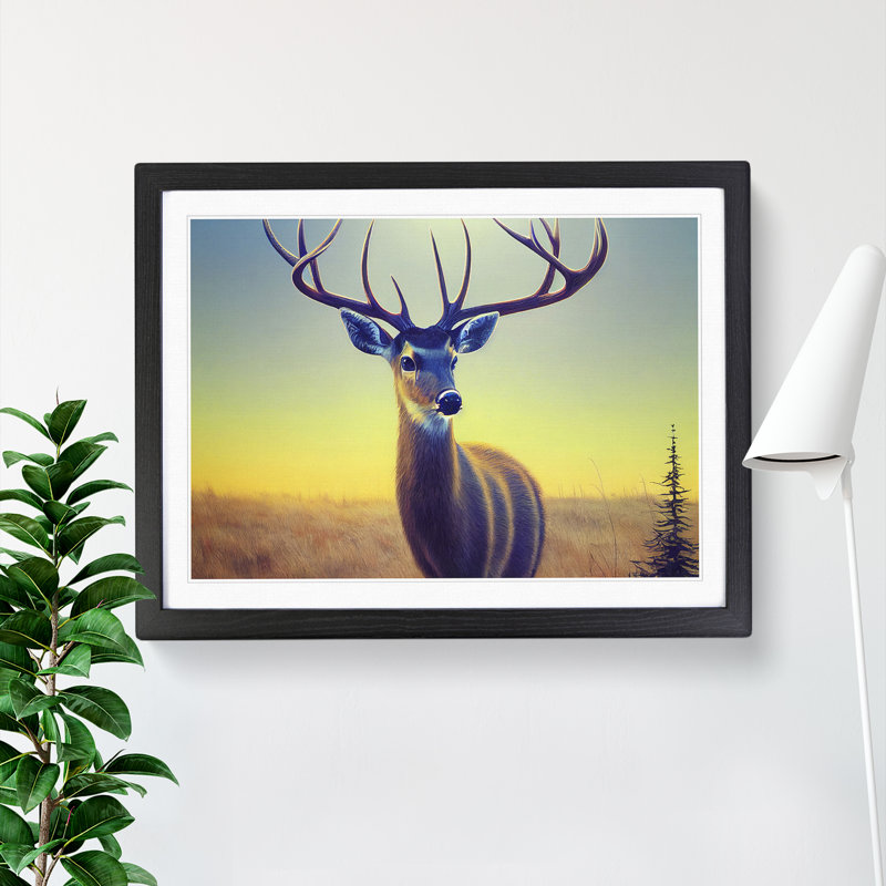 Stunning Stag Deer - Single Picture Frame Print, Black, 46cm H x 64cm W x 2cm D