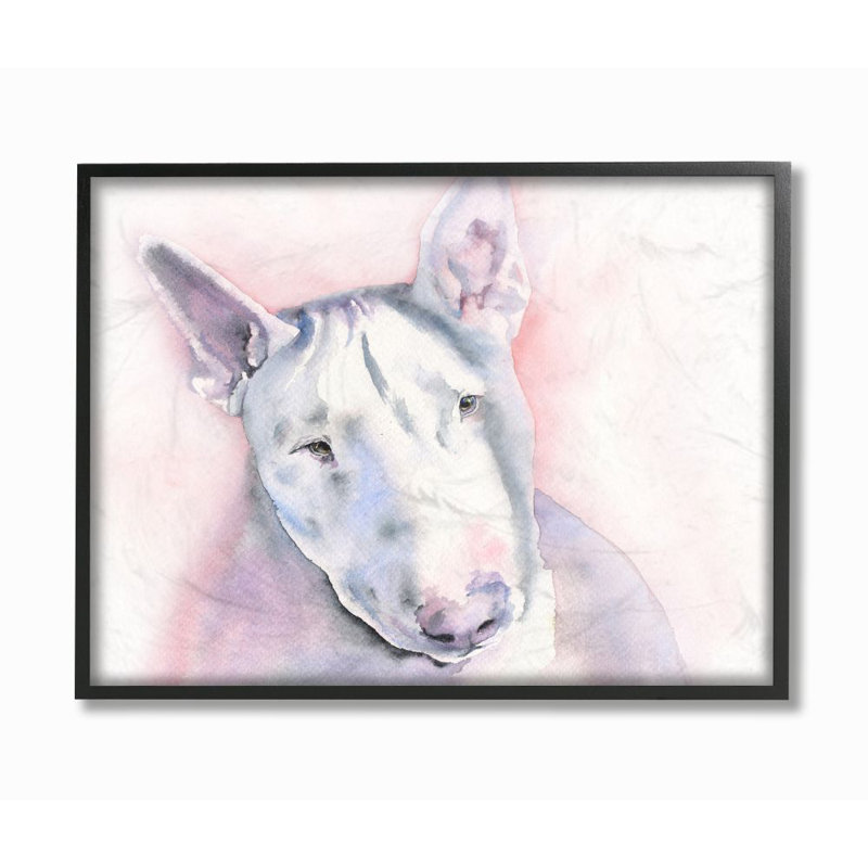 « bullterrier dog animal, peinture à l’aquarelle », impression sur toile, H 11 po x l 14 po, Giclée encadrée noir minuit