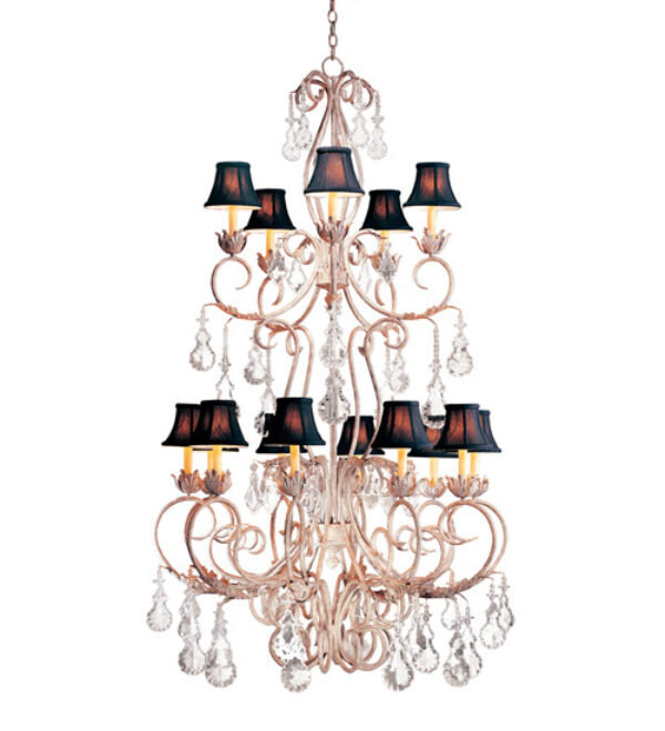 Lustre 15 niveaux à abat-jour avec accents en cristal Alexandria, Clou rouillé, Faille pacane