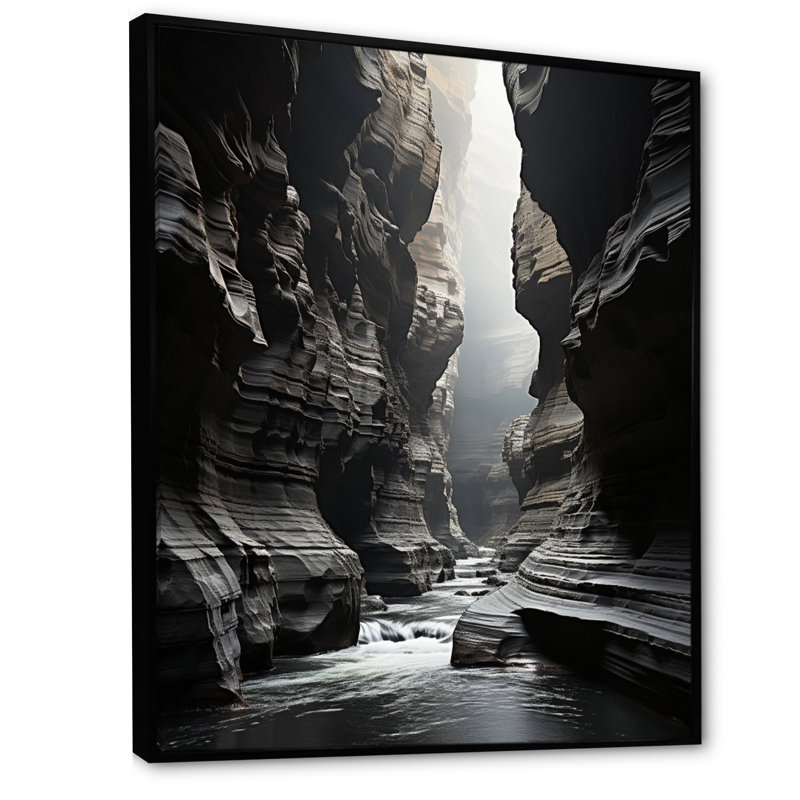 «Black White Canyon Whispering Walls in II», reproduction, H 20 po x l 12 po x P 1 po, Cadre flottant noir